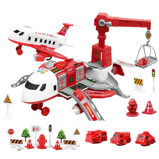 Pista per auto per bambini a forma di aereo dei pompieri 30x30,5x20cm Simulazione musicale Materiale ABS