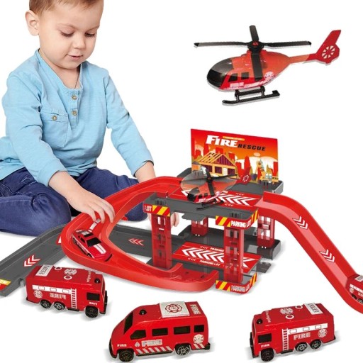 Piste de stationnement multi-niveaux pour enfants 19 pièces Sapeurs-pompiers Parking pliable pour voitures pour enfants