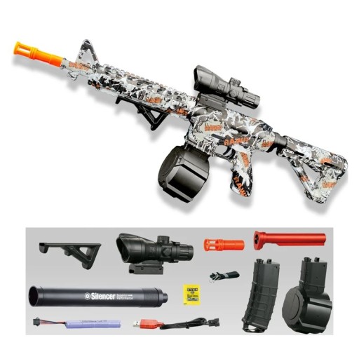 Pistol electric cu bile cu gel de apă cu magazie de tambur și vizor laser Mitralieră automată cu glonț cu gel pentru copii