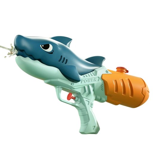 Pistola de agua infantil en forma de tiburón 35 × 16 cm de plástico azul-naranja juguete de rociado para juegos de agua de verano