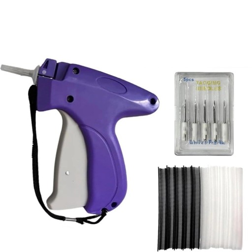 Pistola grapadora con 6 agujas, 500 agujas de plástico negras de 8 mm, 500 agujas de plástico blancas de 8 mm para un uso rápido y eficiente