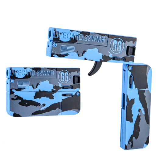 Pistola infantil compacta plegable con balas 11,5 x 11 cm abierta 8,5 x 1,3 x 5,5 cm cerrada Juguete de plástico azul camuflado para juegos al aire libre y en casa