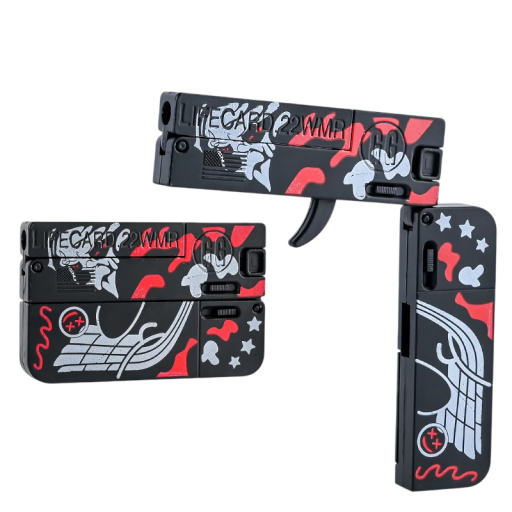 Pistolă pliabilă neagră pentru bile moi 11,5 x 11 cm desfășurată, 8,5 x 1,3 x 5,5 cm pliată Jucărie din plastic transformabilă pentru copii