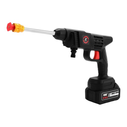 Pistolet à peinture haute pression sans fil 21 V 200 W Pression 50 à 70 bar Portée 7–10 m Batterie 10 éléments ABS Noir Lavage de voiture et arrosage