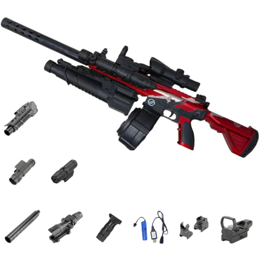 Pistolet airsoft électrique à billes de gel 85 cm Arme pour enfants avec viseur, silencieux, lampe torche et viseur infrarouge