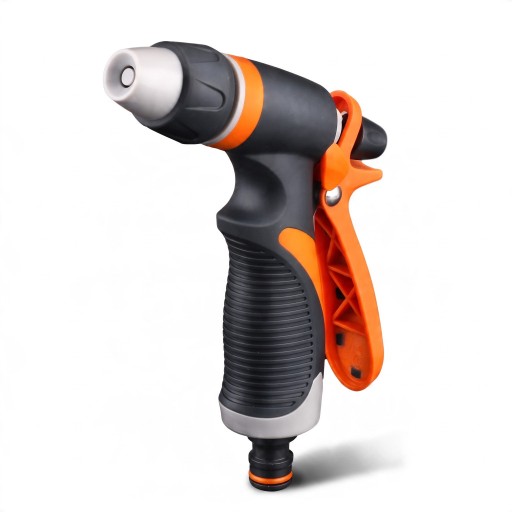 Pistolet de pulvérisation de jardin sur tuyau avec régulation du débit 130 x 180 mm poignée TPR grise et orange pour l'arrosage de la pelouse