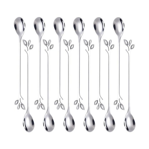 Pitkä teelusikka ruostumatonta terästä Koristeellinen lehtikahva Jälkiruokalusikat kahville teelle jäätelölle hedelmille Tyylikkäät aterimet 12 kpl