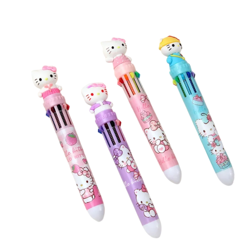 Pix cu bilă Hello Kitty, 18 buc, 10 culori, desene animate, pentru copii, papetărie școlară drăguță, rechizite de scris pentru elevi, set de 18 piese