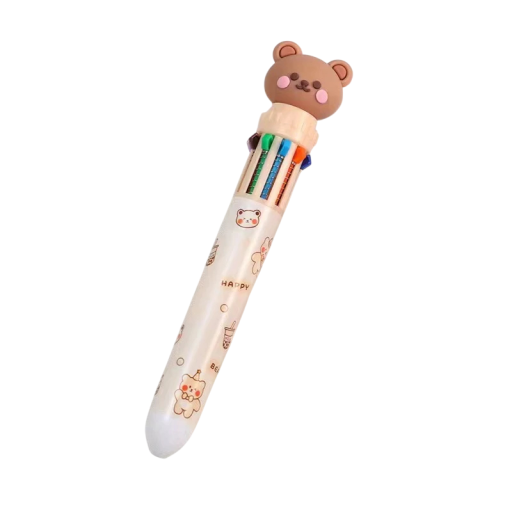 Pix multicolor cu 10 culori, cu ursuleț de pluș, 15 x 3 x 2 cm, pix drăguț cu desene animate pentru școală și birou, pentru copii și studenți