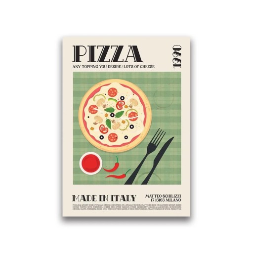 Pizza-aiheinen seinäplakaatti 30 × 40 cm kangastulostus vihreä koristeellinen kuva italialaisesta keittiöstä sisustukseen kotiin ravintolaan ja kahvilaan