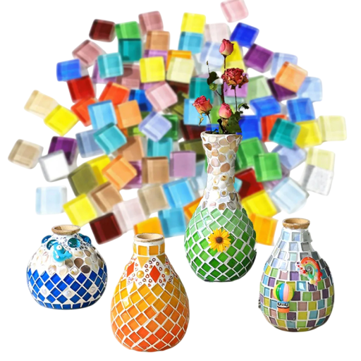Plăci de mozaic din sticlă 10 x 10 x 4 mm 50 buc Modă albastră Strălucire cristalină Grădinărit Articole de artizanat Piese strălucitoare din sticlă Decorațiuni