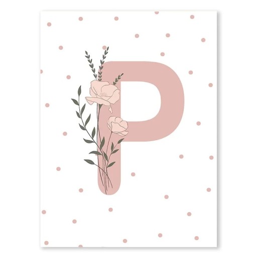 Plagát na stenu 30 x 40 cm Minimalistické písmeno „P“ s kvetinou Plátenný plagát bez rámu Moderná dekorácia do detskej izby
