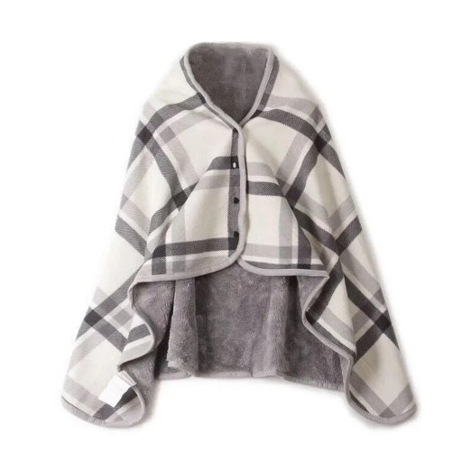 Plaid med knaplukning 135 x 80 cm Dobbeltlags varmende tæppe med ternet mønster Multifunktionelt tæppe til hjemmet, kontoret og rejser