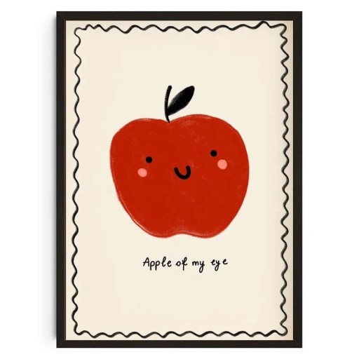 Plakát en la pared con el motivo de una manzana sonriente 30 x 42 cm impresión en lienzo rojo imagen para la habitación infantil decoración sin marco