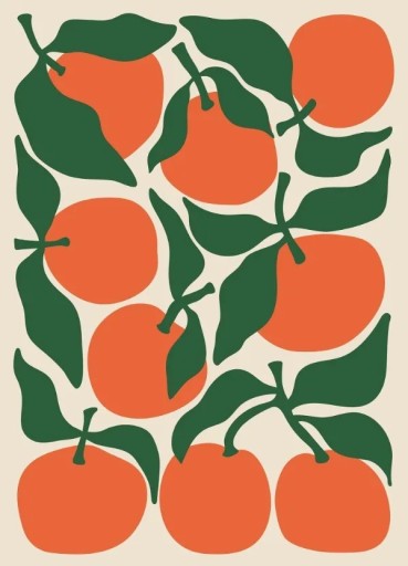 Plakat kuchenny 30 x 45 cm Pomarańcze Kolorowy obraz na bawełnianym płótnie Dekoracja ścienna druk na płótnie bez ramy do wnętrza