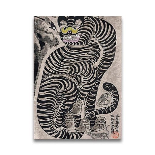 Plakat mare de perete tigru japonez motiv alb-negru 50 x 70 cm print pe panza decoratiune interioara fara rama