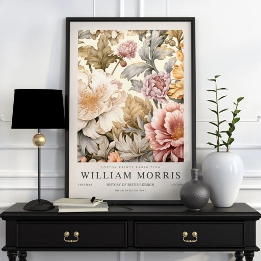 Plakat med blomsterdesign William Morris 20x30 cm polyester lærred beige rosa vægdekoration til indendørs brug