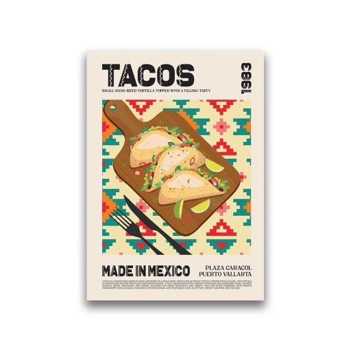 Plakat med tacos motiv 40 × 60 cm Tryk på lærred Blødt dekorativt plakat Mexicansk køkken Indretning til hjemmet restaurant bistro