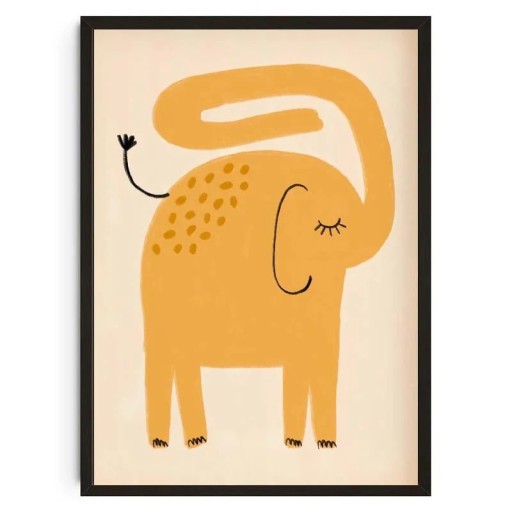 Plakat med tegnet elefant til væg 20 × 30 cm tryk på lærred gul motiv dekoration til børneværelset uden ramme