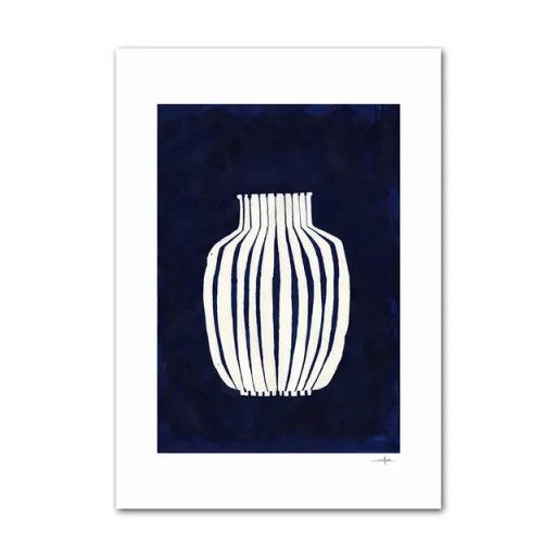 Plakat på væg abstrakt hvid vase 30 × 40 cm tryk på lærred minimalistisk blå hvid motiv dekoration til indretning uden ramme