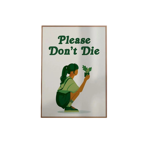 Plakat på væg med pige og plante 30 × 40 cm tryk på lærred grøn hvid naturligt motiv indretning til interiør uden ramme