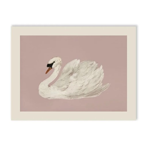 Plakat på væg svane 21 x 30 cm tryk på lærred rosa baggrund uden ramme dekoration til børneværelset indendørs vægdekoration