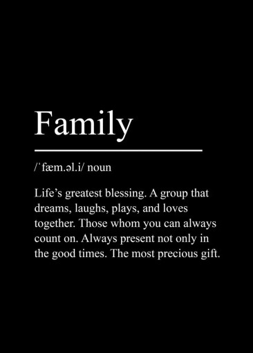 Plakat på væggen Family med definition 40 x 50 cm tryk på lærred sort-hvid minimalistisk billede uden ramme dekoration til indretning