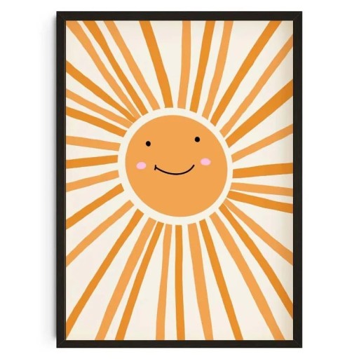 Plakat på væggen med tegnet smilende sol 30 × 42 cm tryk på lærred orange vægbillede dekoration til børneværelset og interiøret uden ramme