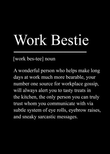 Plakat på væggen Work Bestie med definition 40 x 60 cm tryk på lærred sort-hvid minimalistisk uden ramme dekoration til hjemmet