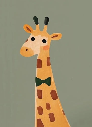 Plakat ścienny z malowidłem żyrafy z motylkiem 30x40 cm płótno bez ramy żółta zielona dekoracja na ścianę do pokoju dziecięcego
