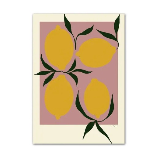 Plakat til væg fire gule citroner 30 × 40 cm tryk på lærred minimalistisk stil gulgrøn indretning uden ramme
