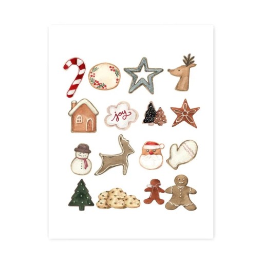 Plakat til væg med julemotiv af småkager og ornamenter 30 x 40 cm tryk på lærred flerfarvet dekoration til indendørs uden ramme