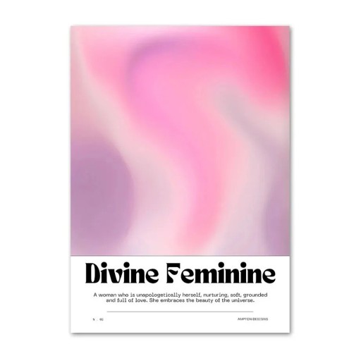 Plakat til væg med motiv af aura og teksten Divine Feminine 20 x 30 cm tryk på lærred rosa design uden ramme indretning
