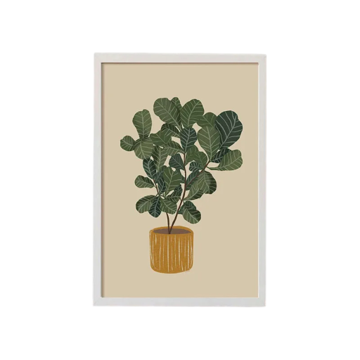 Plakat til væg med tegnet blomst 30×40 cm, tryk på lærred, blødt plakat på beige baggrund, naturligt motiv, indretning til interiør