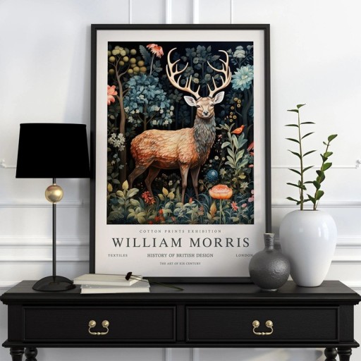 Plakat William Morris med botanisk motiv af en hjort 30x40 cm polyester lærred flerfarvet billede til væggen i interiøret