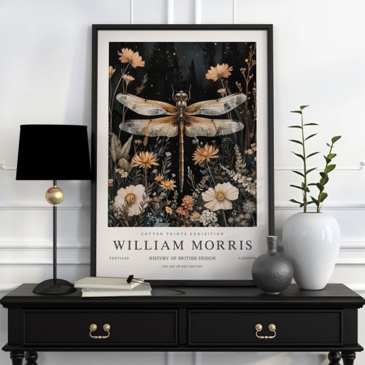 Plakat William Morris med guldsmed og blomsterdesign 50x70 cm polyester lærred sort-beige udførelse vægdekoration