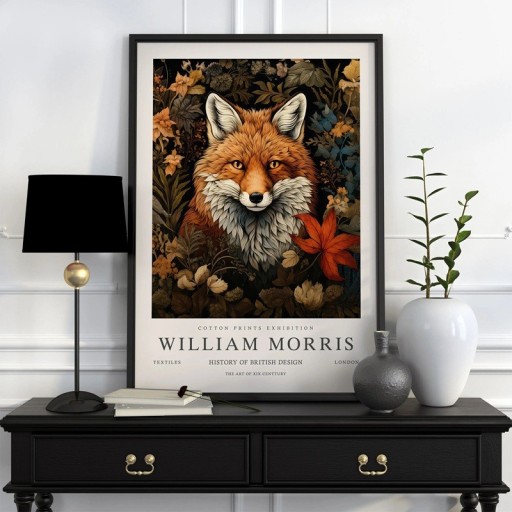 Plakat William Morris med ræv og botanisk motiv 20x30 cm polyester lærred orange-brun vægmaleri til indretning