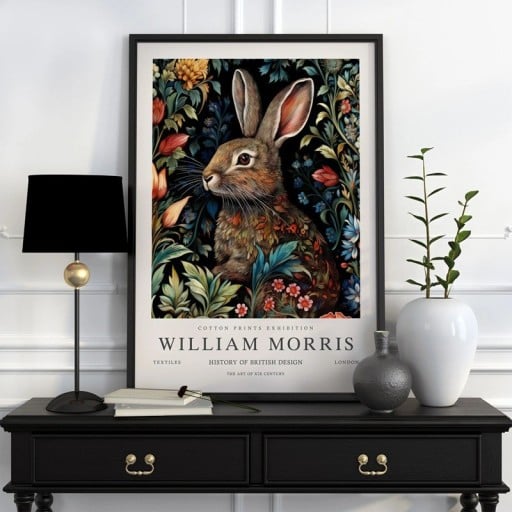 Plakat William Morris z motywem botanicznym królika 30x40 cm z poliesteru wielokolorowa dekoracja wnętrza