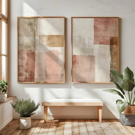 Plakate japoneze abstracte fără ramă 50x70 cm pânză bej-roz, tablouri de perete, decorațiuni moderne pentru interior