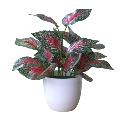 Planta decorativa artificial con hojas de perilla roja, 22 x 20 cm, de plástico, en maceta, ideal para decoración de interiores de hogar y oficina.