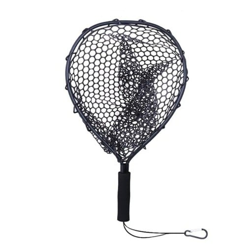 Plasă de aterizare cauciucată neagră 30 × 35 cm Plasă de aterizare ușoară pentru pești Construcție durabilă Mâner ergonomic Ușor de utilizat Bland