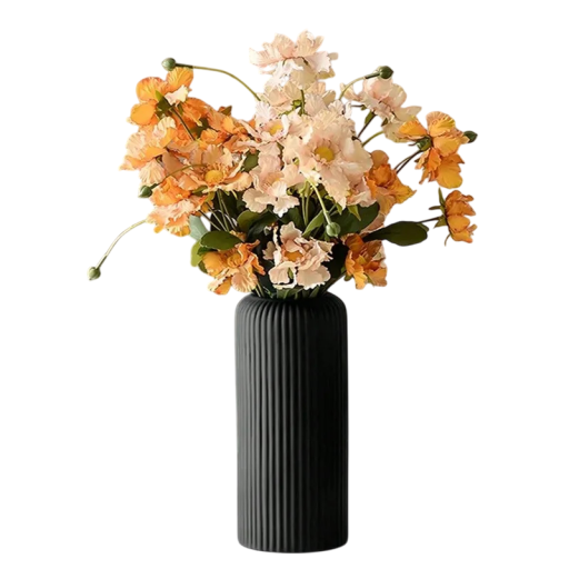 Plastic Vase 20 cm Ribbed Surface Modern Minimalist Design Colour Black or White Diameter 9.5 cm Durable and Lightweight Decoration