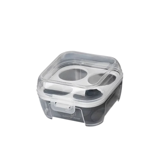 Plastikowy przenośny pojemnik na 4 jajka 10,5 x 10,5 x 6,5 cm do przechowywania jajek, kemping, piknik, gadżet kuchenny, otwór do zawieszania