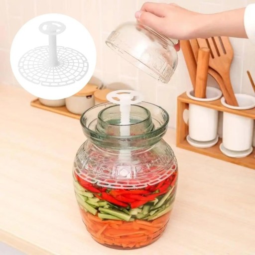 Plastisk trykplade til glas til fermentering og indlægning af grøntsager 19 cm gittermønstret hvid fermenteringshjælper