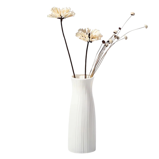 Plastová váza 22x7x8 cm Biela matná textúra Vysoký úzky tvar Nordic štýl Imitácia keramiky Moderná dekorácia bez kvetov v balení