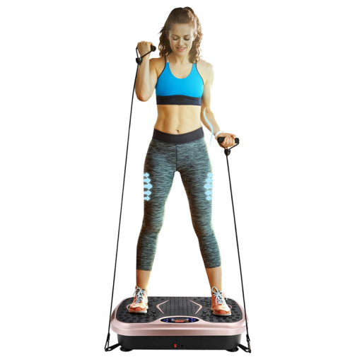 Plataforma vibratoria 99 velocidades y 5 modos automáticos Capacidad 129 kg Material ABS Pantalla LED Con bandas de resistencia Para el ejercicio de todo el cuerpo