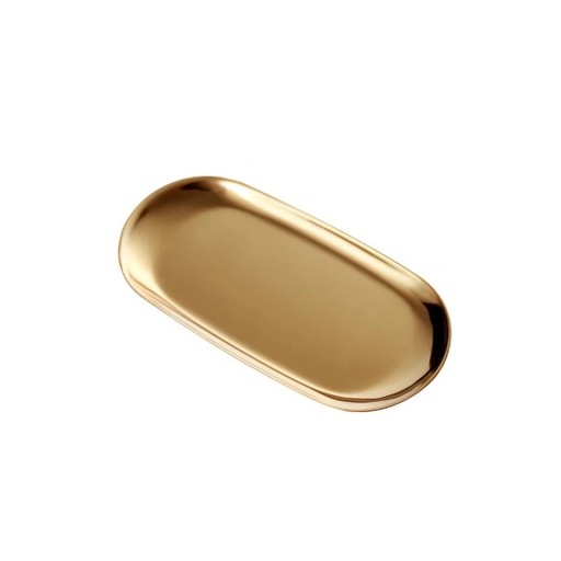 Plateau décoratif en acier inoxydable 18 cm Plateau de rangement ovale doré Organisateur élégant pour bijoux, cosmétiques, clés Décoration intérieure