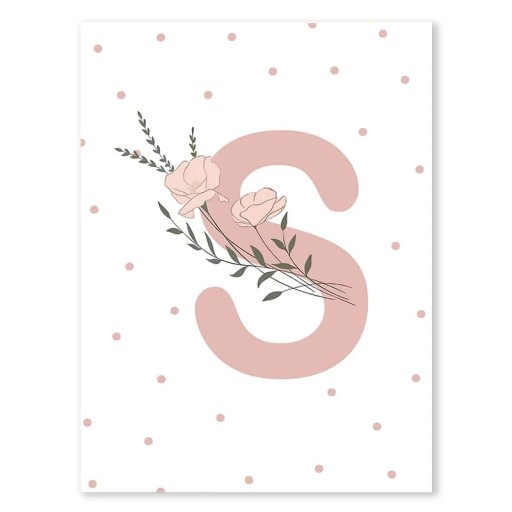 Plátenný plagát 40 x 50 cm Rúžové písmeno „S“ s kvetinovým motívom Minimalistický obraz bez rámu Dekorácia na stenu do izby