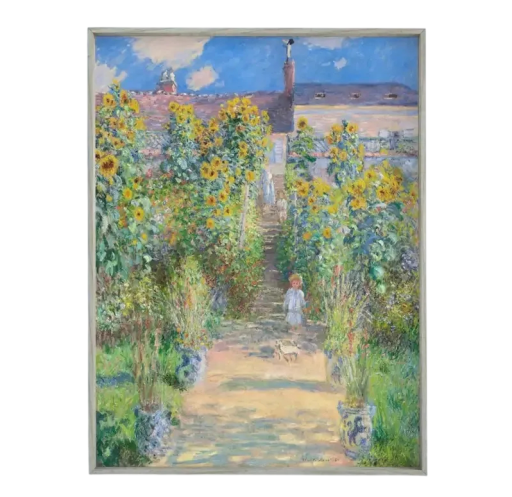 Plátenný plagát na stenu 20 x 30 cm Umelcova záhrada vo Vétheuil Claude Monet štýl Vertikálny obraz bez rámu Impresionizmus Slnečnice