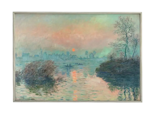 Plátenný umelecký plagát 30 x 45 cm Západ slnka nad Seinou Lavacourt Monet inšpirácia Obraz na šírku bez rámu Zimná krajina